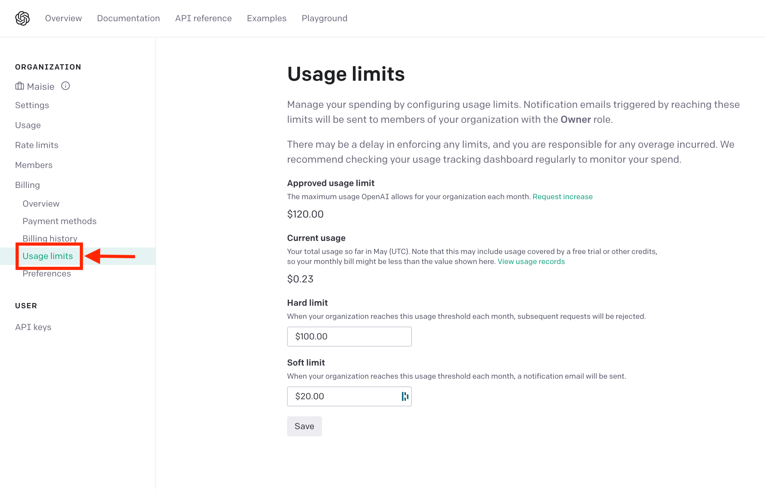 Set usage page