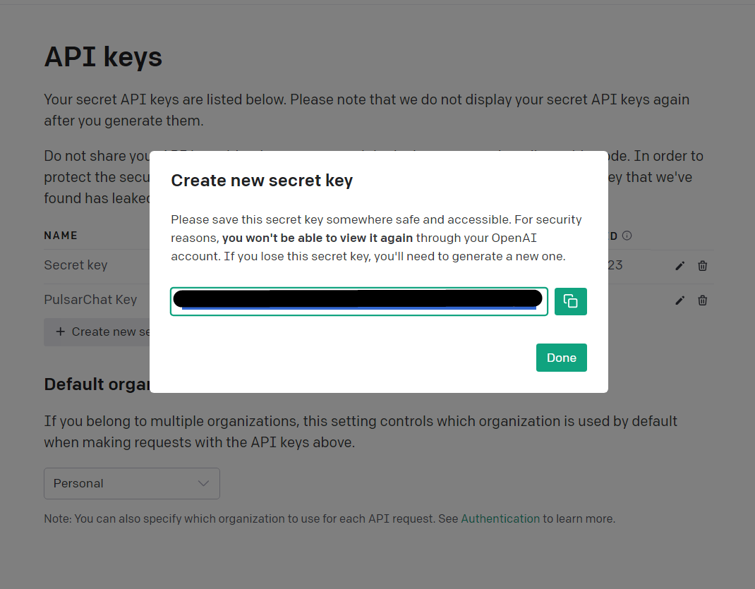 Copy the generated secret key popup