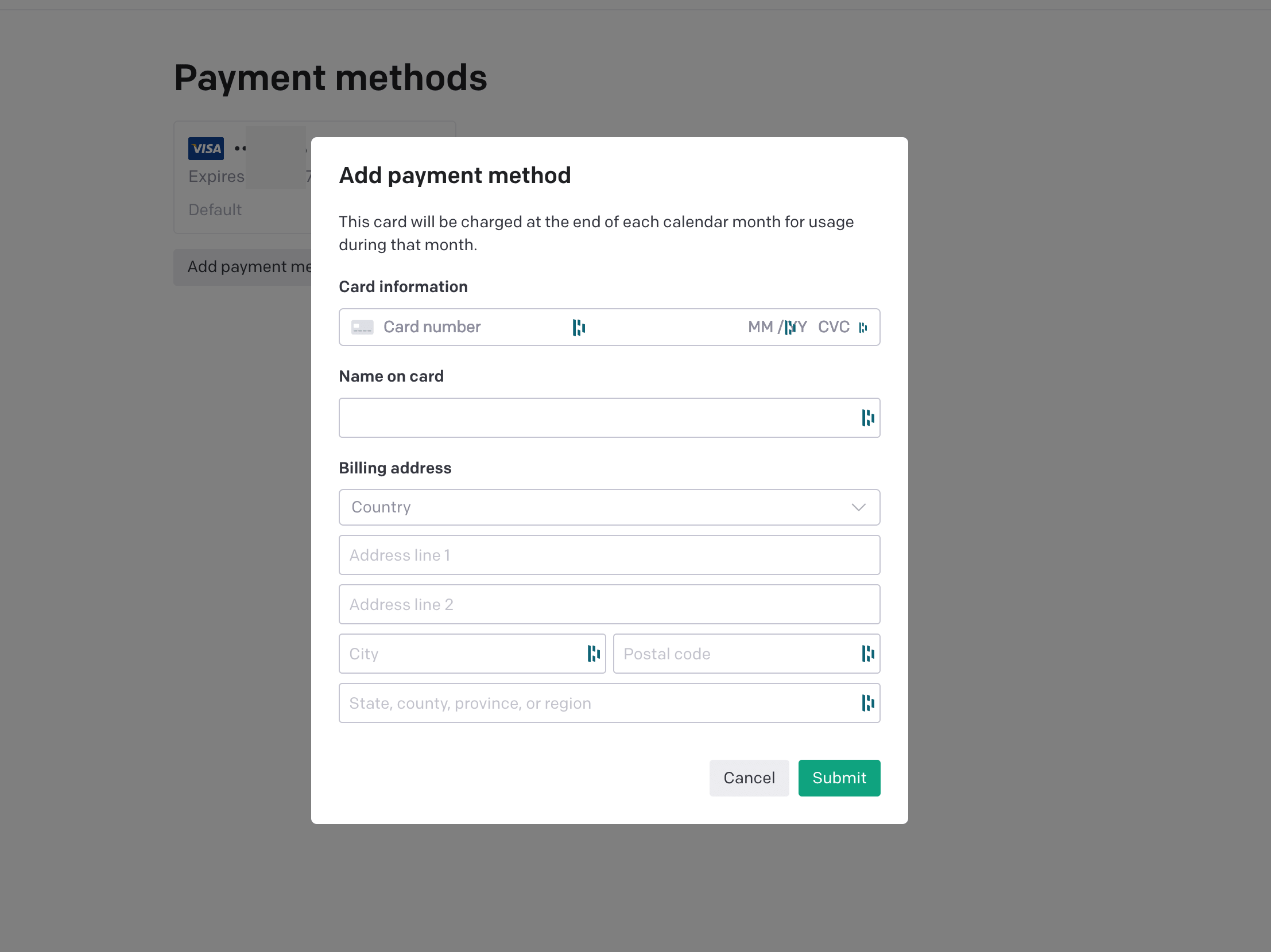 Set up billing page 3