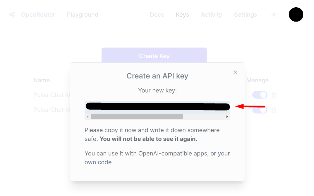 Copy the generated secret key popup